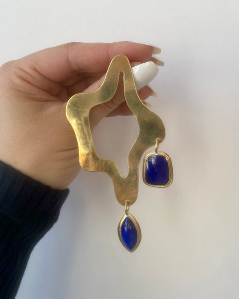 Chandelier Contour Earrings in Lapis and Brass