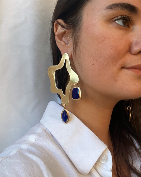 Chandelier Contour Earrings in Lapis and Brass