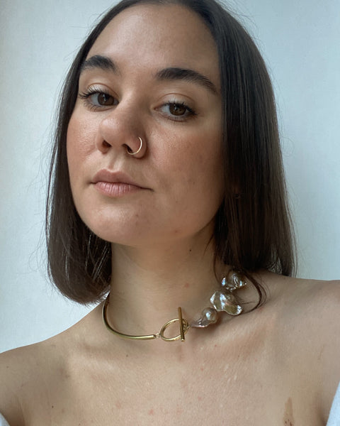 Gemini Collar in Brass and Baroque Pearl