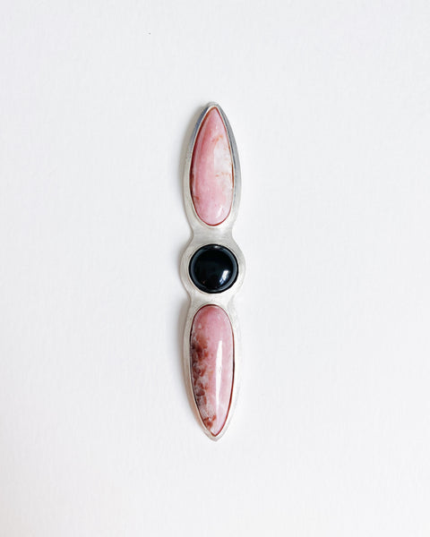 Mexican Pink Opal and Onyx Statement Ring