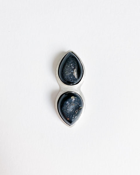 Double Black Agate Druzy Drop Statement Ring