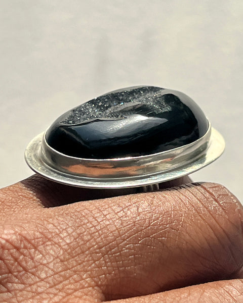 Black Agate Druzy Oval Ring