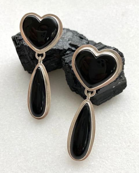 Black Heart Drop Earrings