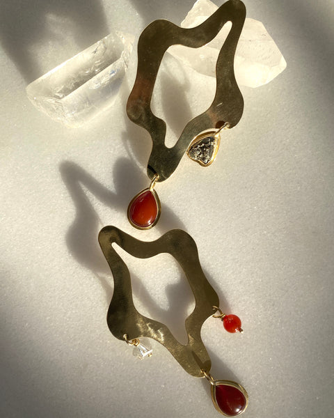 Chandelier Contour Earrings in Carnelian and Brass