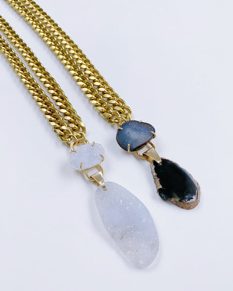 Galaxy Druzy Drop Necklace in Brass