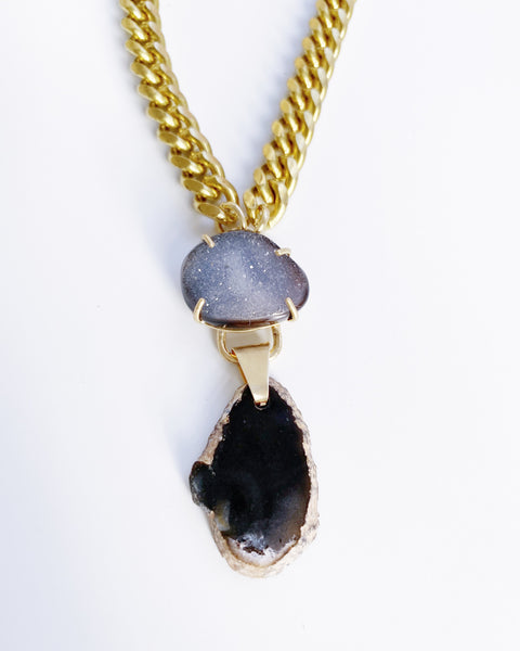 Galaxy Druzy Drop Necklace in Brass