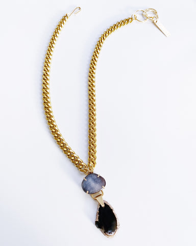 Galaxy Druzy Drop Necklace in Brass