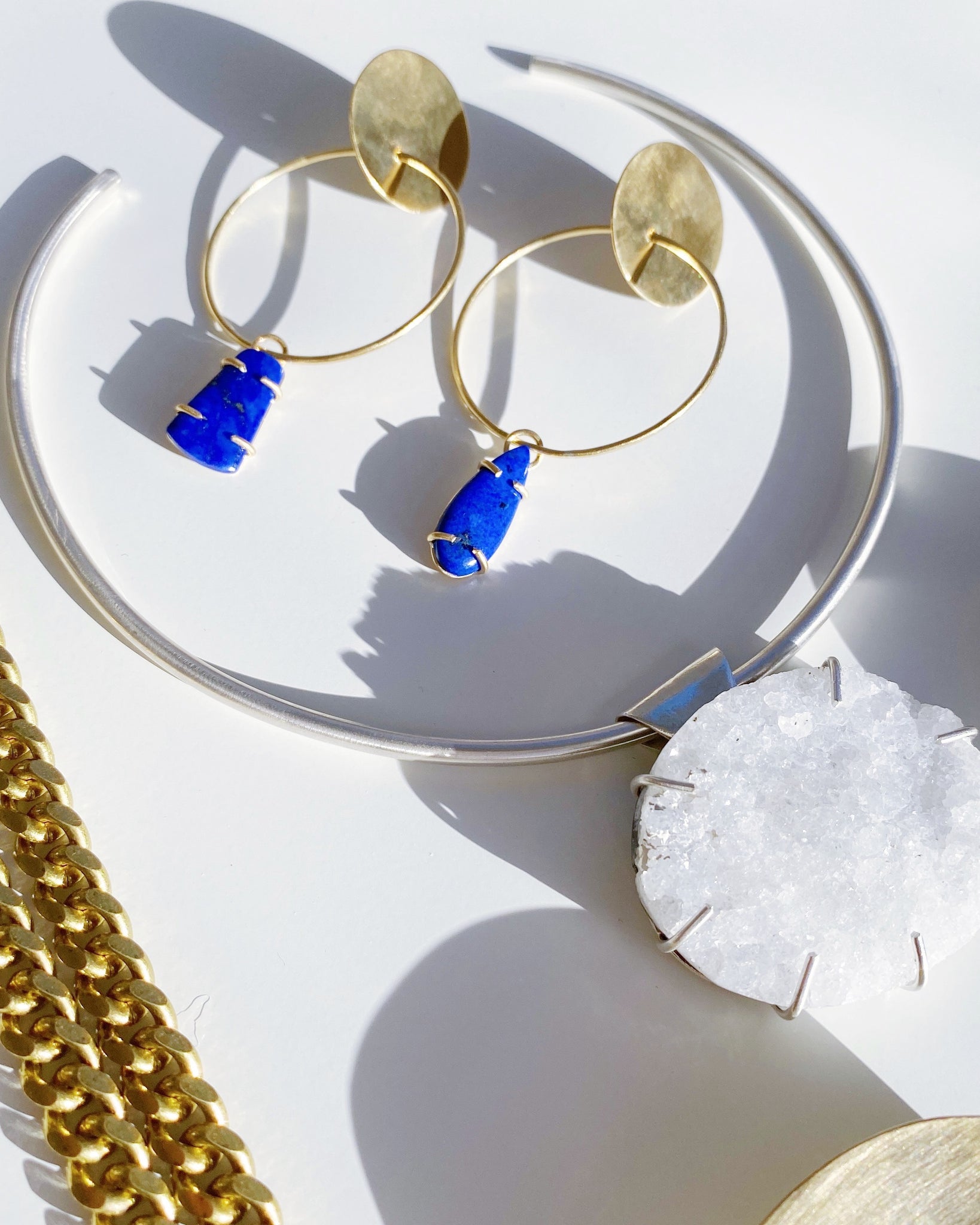 Lapis Hoops in Brass