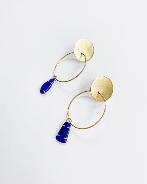 Lapis Hoops in Brass