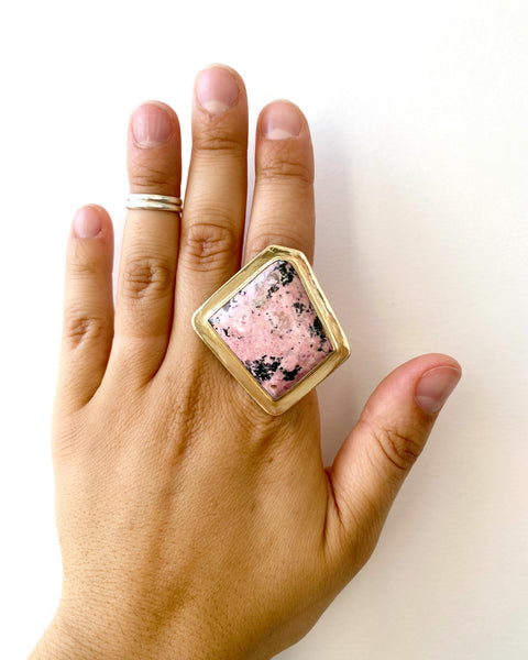 Abstract Rhodonite Statement Ring