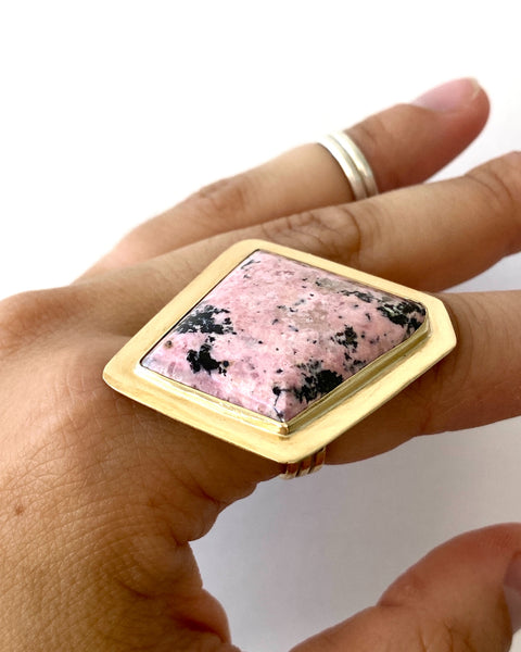 Abstract Rhodonite Statement Ring