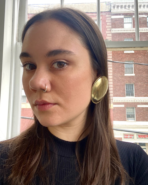 Lunar Dome Brass Earrings