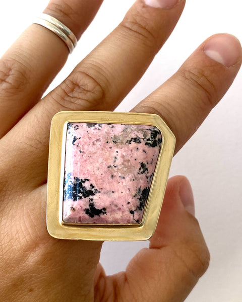 Abstract Rhodonite Statement Ring